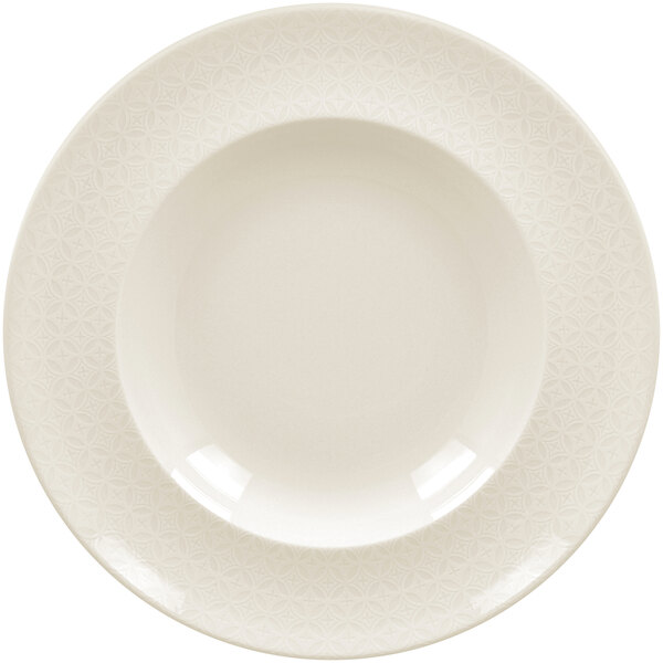 A white RAK Porcelain deep plate with an embossed pattern.