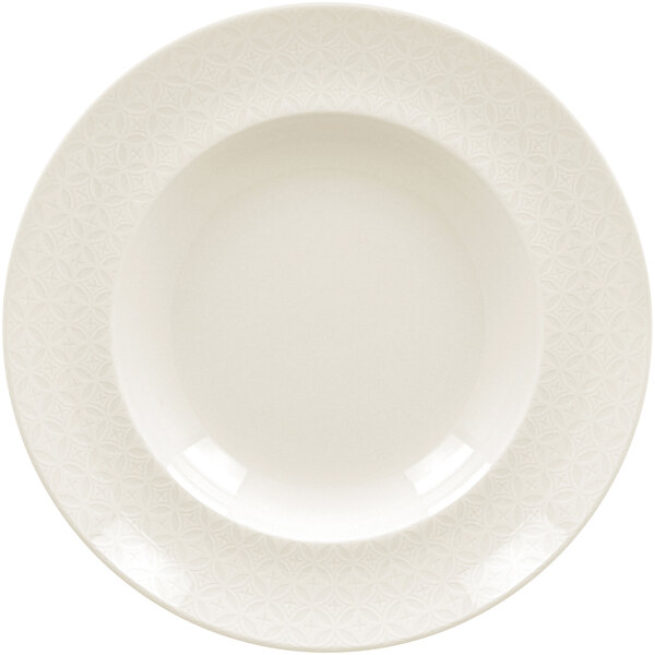 A white RAK Porcelain deep plate with an embossed pattern.
