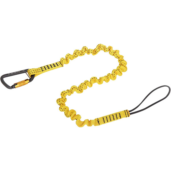 A yellow lanyard with a black cord.