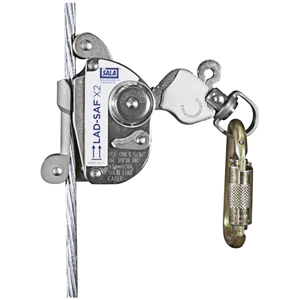 A 3M Lad-Saf X2 cable sleeve with a metal hook attached.