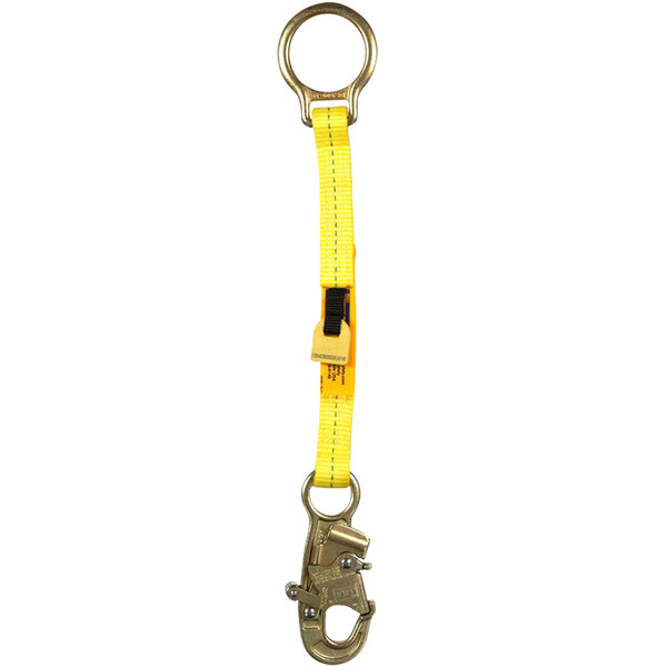 A yellow polyester web extension with a metal D-ring.