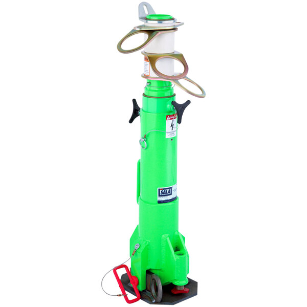 A green cylinder with a black handle.