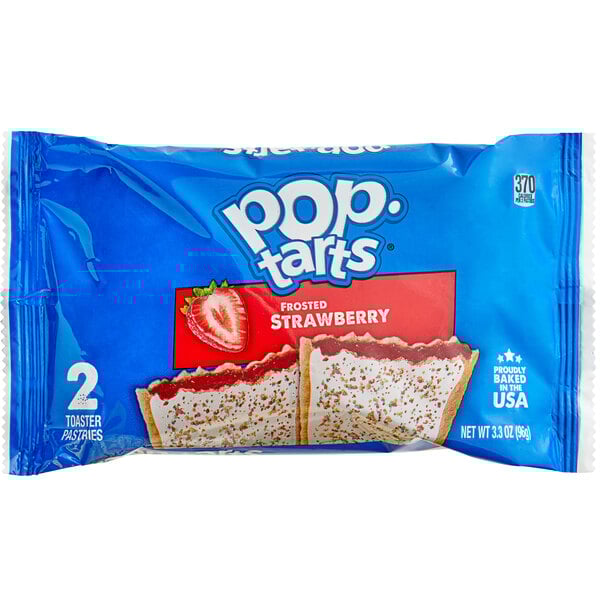A blue box of Pop-Tarts Frosted Strawberry Toaster Pastries.