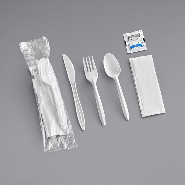 Choice White Medium Weight Wrapped Plastic Cutlery Pack with