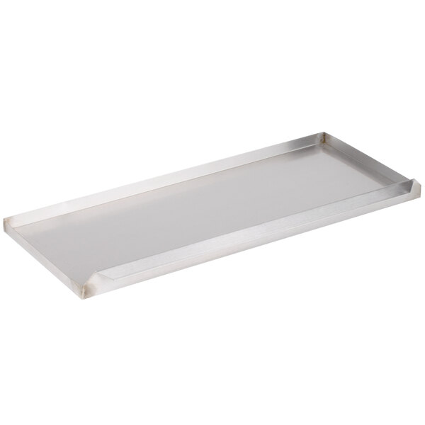 A rectangular stainless steel Carnival King drip tray.