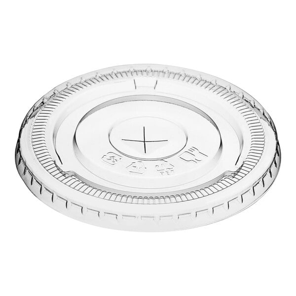 A clear plastic Choice flat lid with a straw slot.