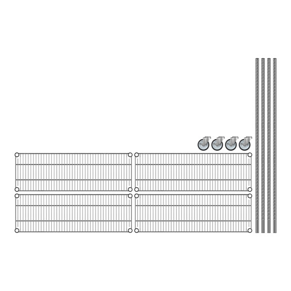 A grid of metal wire shelves with circles at the corners.