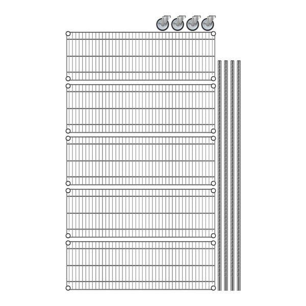 A grid of wire mesh with several metal rods on a white background.