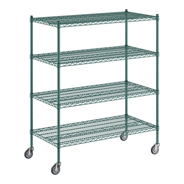 A Regency green wire shelving starter kit with 4 shelves.