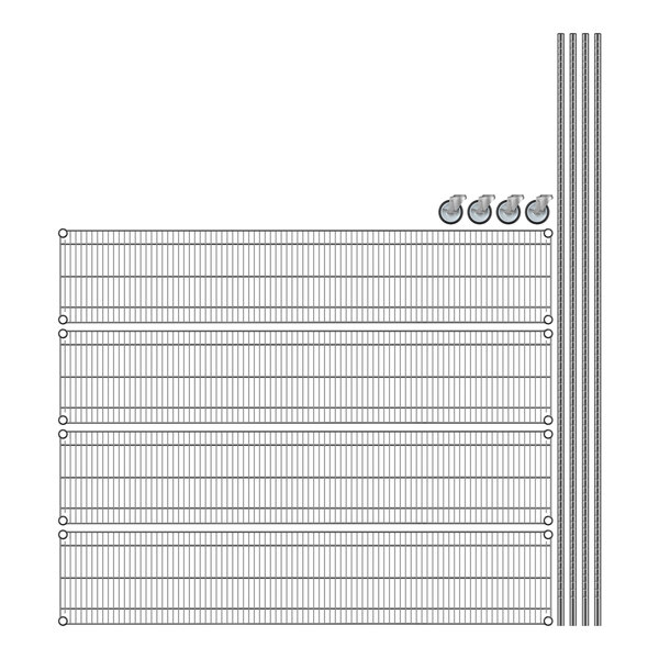 Regency Chrome wire shelving with 4 shelves and wheels on a white background.