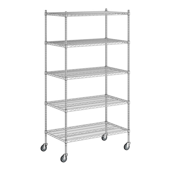 A Regency chrome wire shelving unit with five shelves.