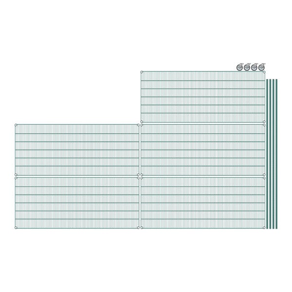 A grid of green wire shelves.