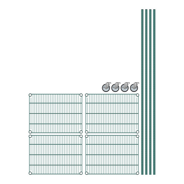 A Regency wire shelving unit with green epoxy coating and 4 shelves.