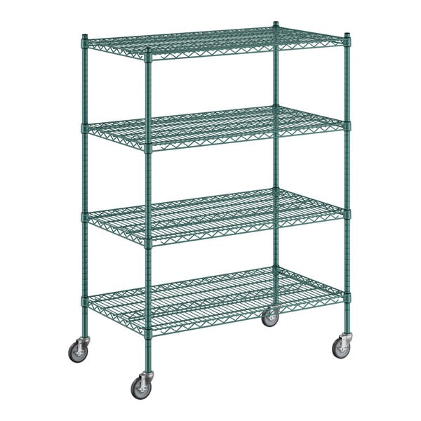 A Regency green wire shelving starter kit with 4 shelves.