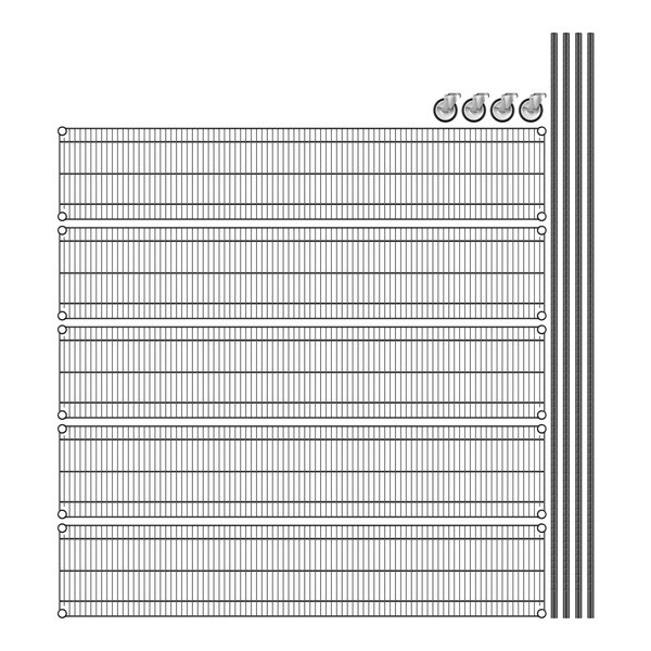 A diagram of a Regency black wire shelving unit with five shelves.