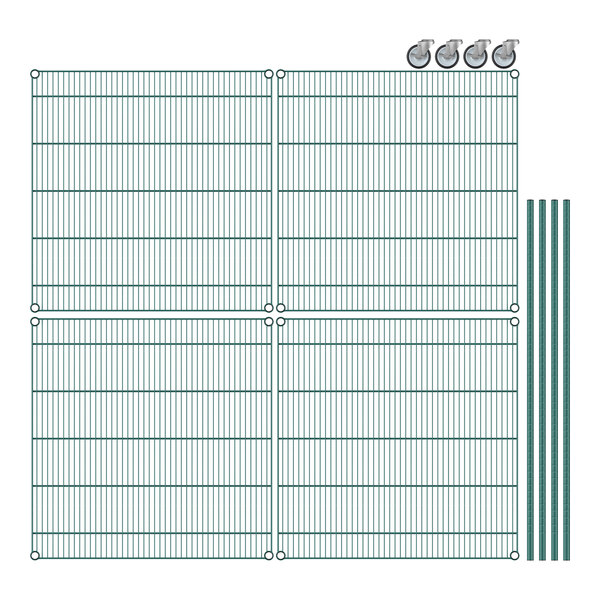 A close-up of Regency wire shelving with a green background.