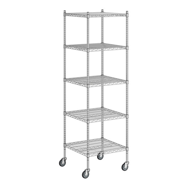 A Regency stainless steel wire shelving unit with five shelves.