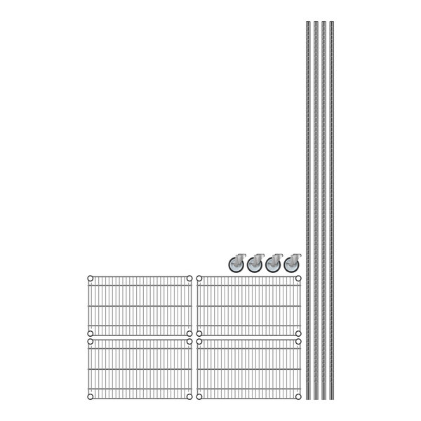 A Regency wire shelving unit with four shelves.