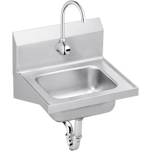 A silver Zurn Elkay wall mounted hand sink with a faucet.