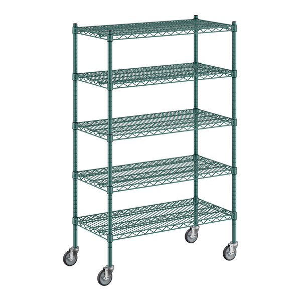 A Regency green metal wire shelving starter kit with 5 shelves.