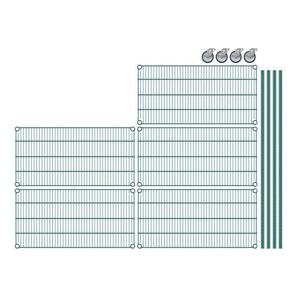 A white wire mesh Regency shelving unit with green epoxy coating.
