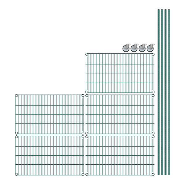 A drawing of a green wire grid shelf.