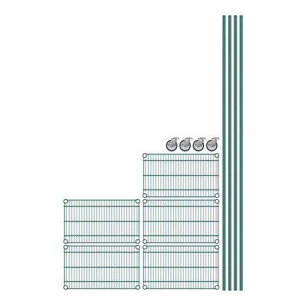 Regency mobile wire shelving starter kit with green epoxy shelves.