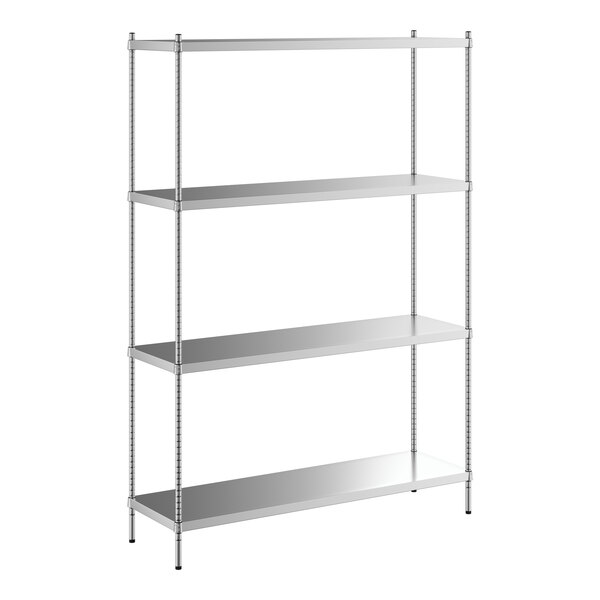 A Regency stainless steel shelving unit with four shelves.