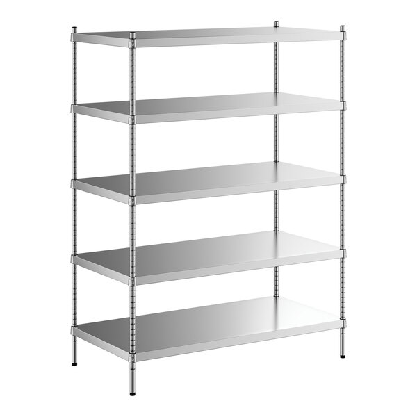 A Regency stainless steel shelving unit with four shelves.