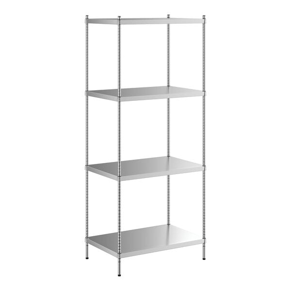 A Regency stainless steel shelving unit with four shelves.