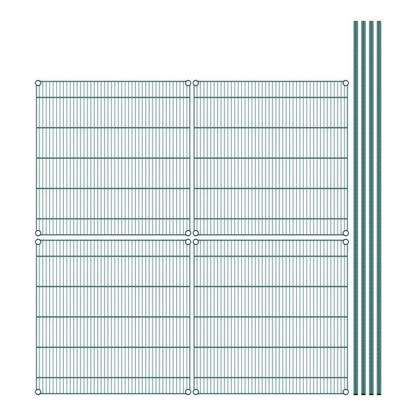 A grid with green lines and screws on a white background.