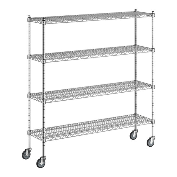 A Regency chrome wire shelving starter kit with wheels.