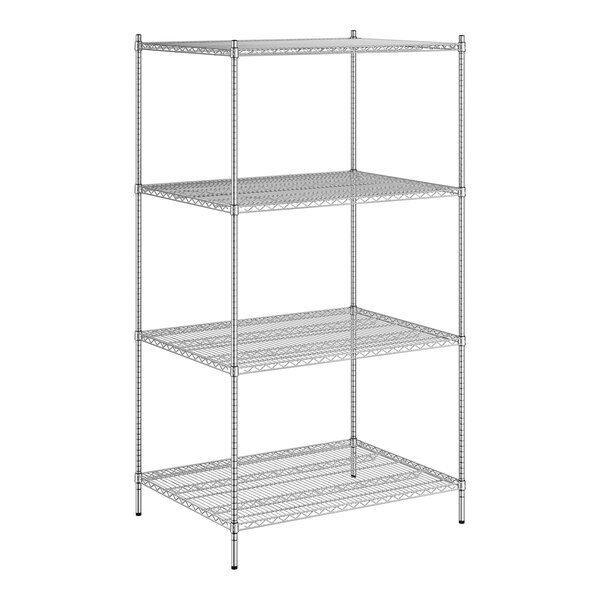 A Regency chrome wire shelving unit with four shelves.