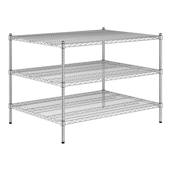 A Regency chrome stationary wire shelving starter kit with three shelves.