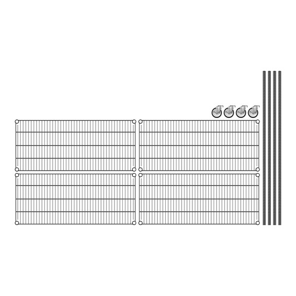 A wire mesh fence with several metal bars.