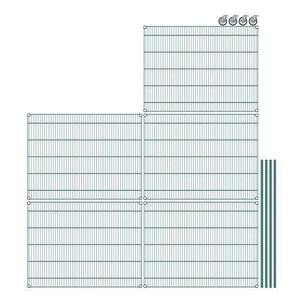 A Regency mobile wire shelving unit with metal grid shelves and green epoxy finish.