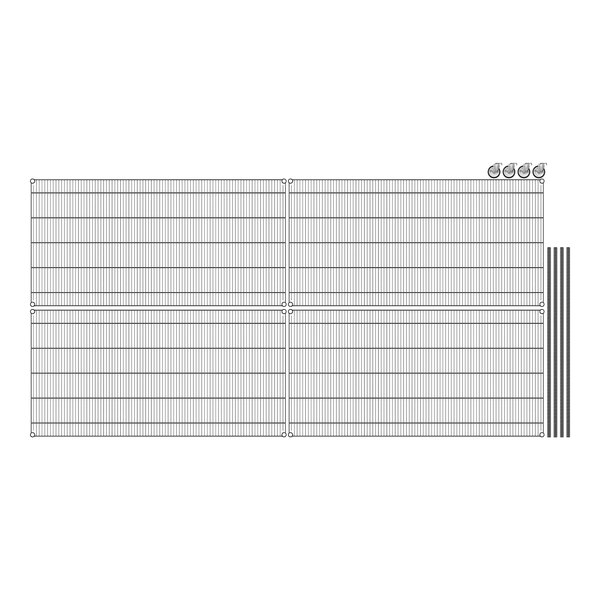 A grid of metal wire with four shelves.