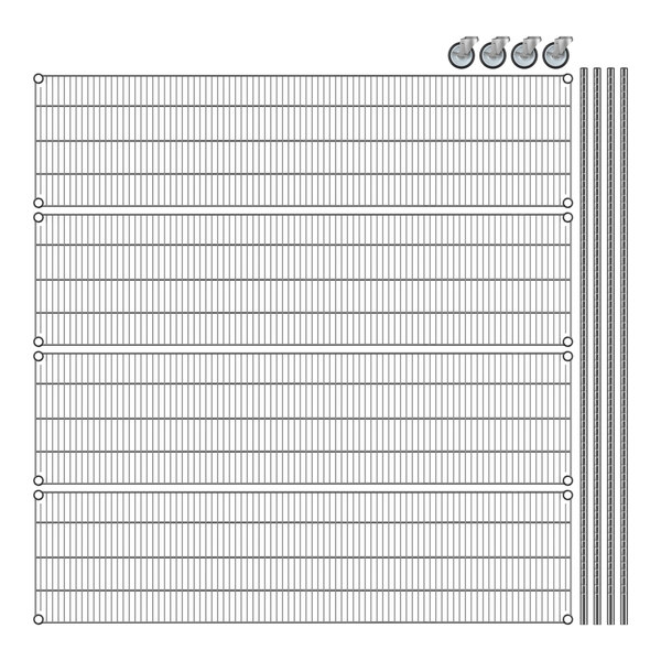 Regency stainless steel wire shelving with 4 shelves on a grid background.