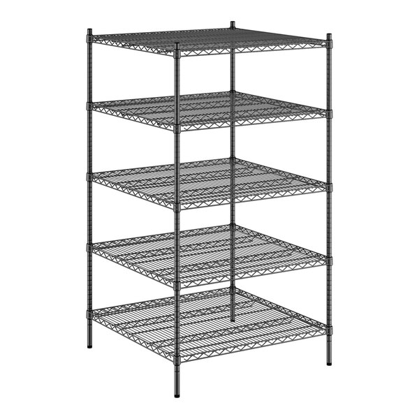 A Regency black wire shelving starter kit with 5 shelves.