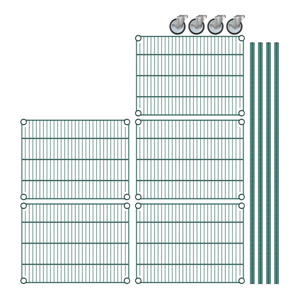 Regency 18 x 24 x 60 NSF Green Epoxy Mobile Wire Shelving Starter Kit  with 5 Shelves