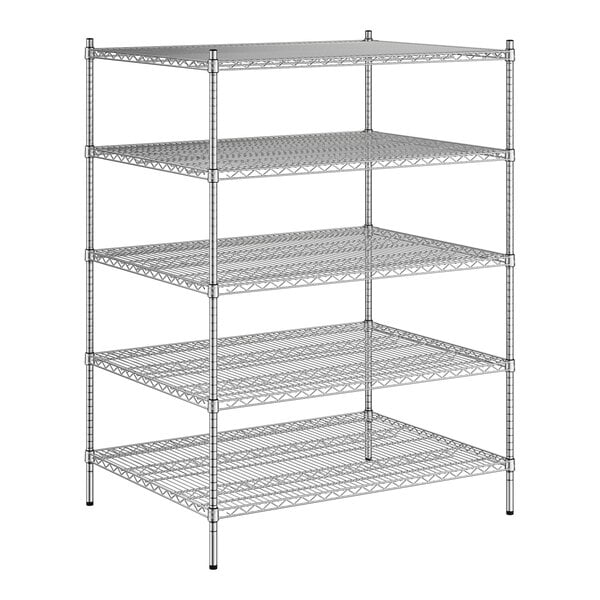 A Regency chrome wire shelving unit with five shelves.