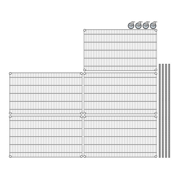 A Regency chrome wire shelving unit with wheels.