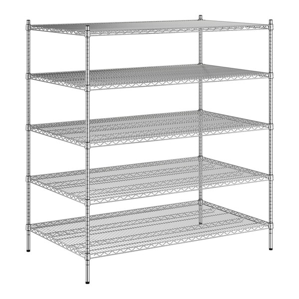 A Regency chrome wire shelving unit with five shelves.