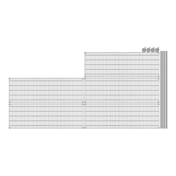 A grid of stainless steel wire shelves.