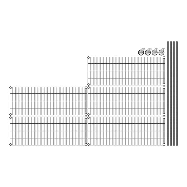 A close-up of Regency black wire shelving with several metal rods.