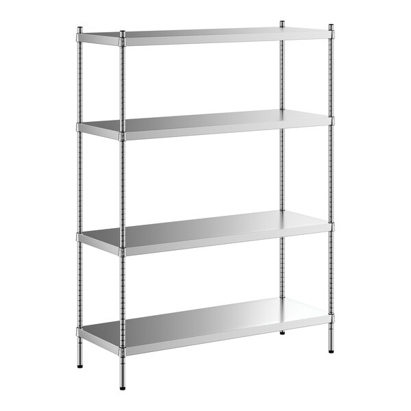 A Regency stainless steel shelving unit with four shelves.