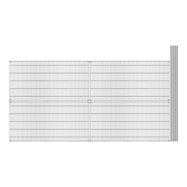 A grid of metal with 4 shelves.