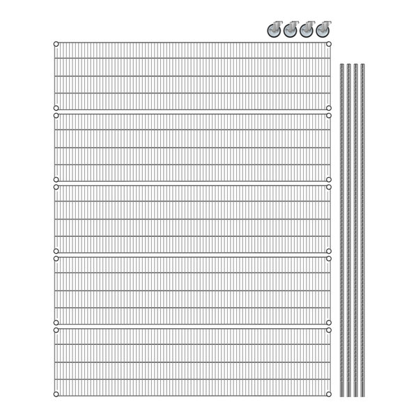 Regency chrome wire shelving with 5 shelves. A grid of metal rods.