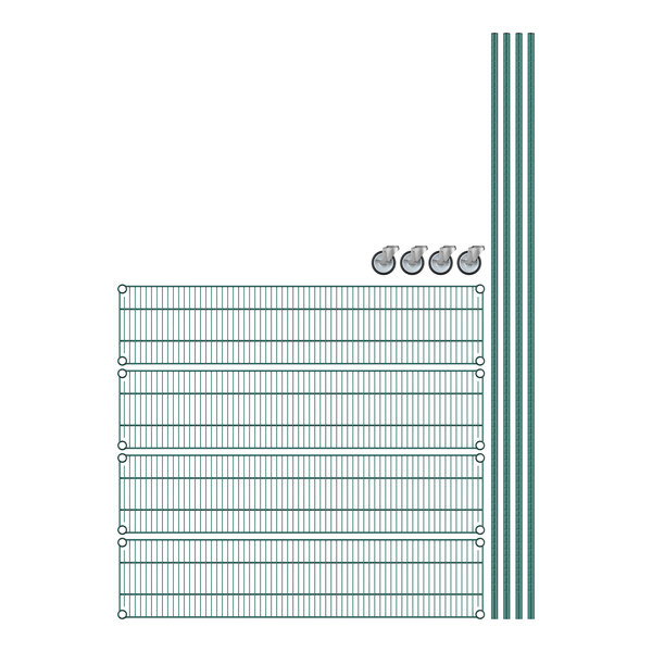 A white grid with green circles and a few rows of circles.