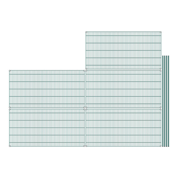A drawing of a green and white grid, similar to graph paper, with blue lines.